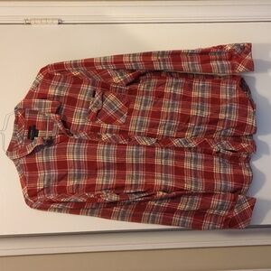 O'Neill men's flannel shirt. Red, grey and yellow plaid. Size L.